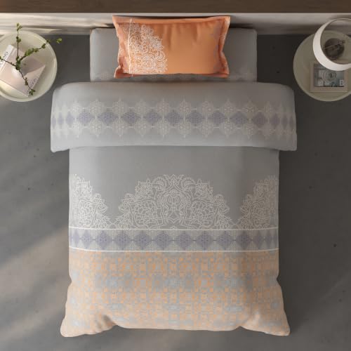 Image of Spaces Fiora Ornate Single Bedsheet with 1 Pillow Covers | 100% Cotton Bed Sheet | Percale Bedding Set | Super Soft & Breathable Bedsheet | Light Grey | 152 x 228 Cm