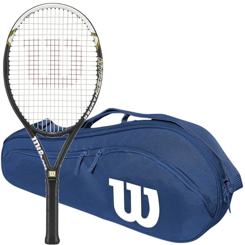 Wilson Hyper Hammer 5.3 - Juego o kit de raqueta de tenis de gran tamaño y extendida (agarre de 4 1/4 pulgadas) con una bolsa de raqueta de tenis Advantage azul marino/blanco, paquete de 2