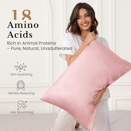 Image of THXSILK 25 Momme Mulberry Silk Pillowcase for Hair and Skin, Hidden Zipper, Gift Box, Organic Silk Pillowcase Standard Size 20x26 inches, 1PC, Light Pink