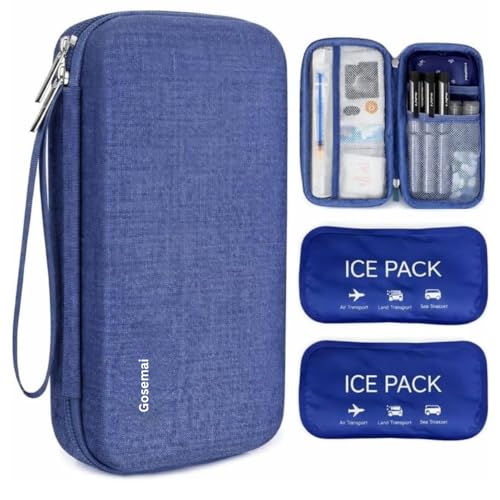 Image of Gosemai Insulin Cooler Travel Case with 2 Ice Packs TSA Approved Hard Shell Diabetic Medication Bag for Insulin Pens Syringes and Tablets Compatible with Ozempic Mounjaro (Blue Small)