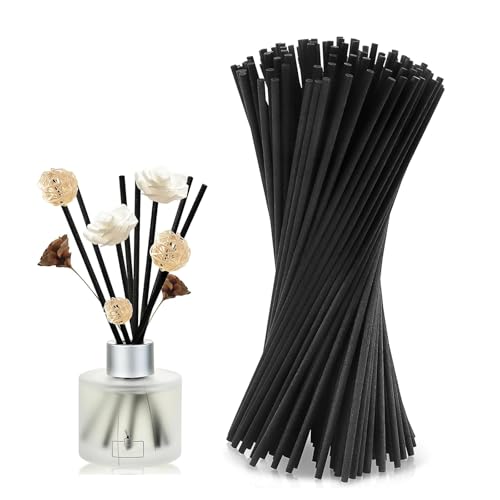 Bâtonnets Diffuseur de Parfum Noir, 100 Pièces Fibre de Rotin 20cm x 3mm, Bâtons pour Diffuseur d'Arôme et Huiles Essentielles, Recharge Tige de Diffusion...