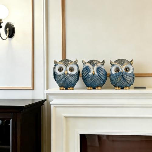 Juego de 3 Búhos Decorativos para Hogar Azul miniatura 2