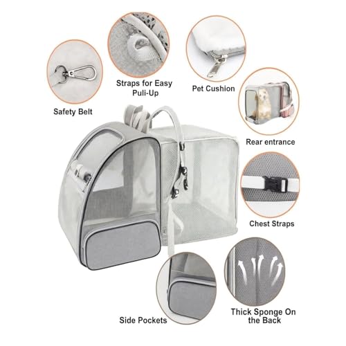 Image of Cat Backpack Carrier, Breathable Cat Carrier Pet Backpack for Kitty Small Dog Up to 15Lbs, Transparent & Foldable Pet Carrier for Travel Hiking (Expendable Grey)