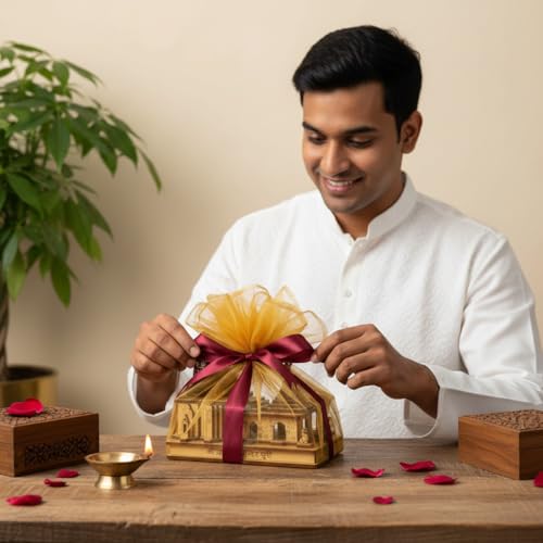 Image of eXme Wooden Jagannath Puri Temple Model|Handcrafted Designed Replica Famous Puri Temple| Perfect for Home Decor, Spiritual Altars, Gifting, and Collectibles|Wood Carving, 12.7 x 12.5 Cm