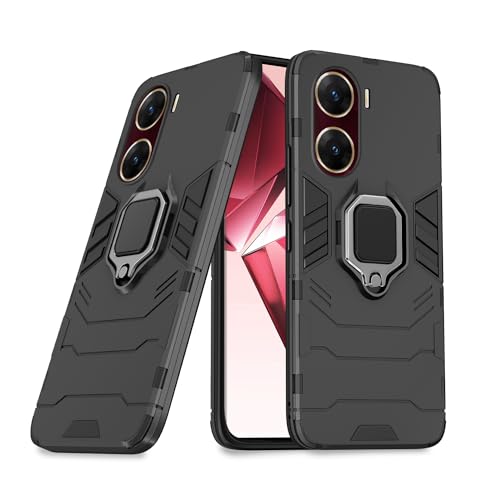 Image of Pikkme Vivo V29e 5G Back Cover | D5 Tough Armor Bumper | 360 Protection Case | Ring Holder Stand Case for Vivo V29e 5G (Black)