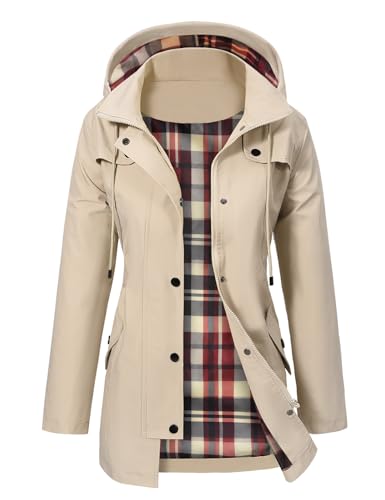 PASUDA Veste Imperméable Femme Longue Manteau de Pluie à Capuche Doublure Coupe-Vent Longue Vêtements Imperméables Léger Parka Poncho Trench Coat pour Camping...