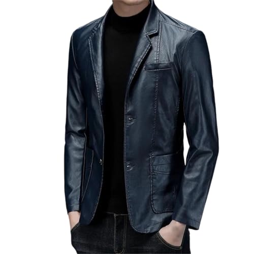 Men's Lapel Pu Leather Blazer Slim Fit Dress Suit Jacket Single Breasted Lightweight Leather Jacket