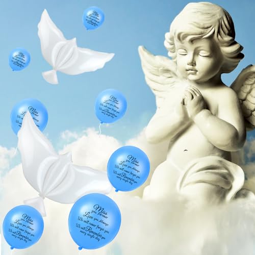 Image of Skylety 36 Pcs Memorial Balloons to Release with Dove Balloon, Blue | Helium, Remembrance for Heavenly Birthday, Memorial Services, Release in Sky Ceremony, Forever in Hearts Messages