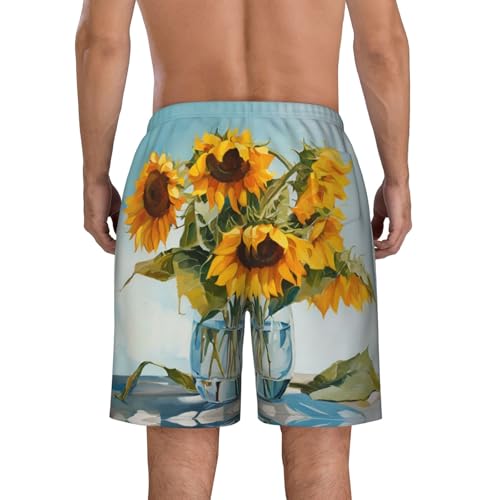 Sunflower Print Print Men's Beach Pants Lightweight Quick-Dry Swim Pants with Mesh Lining for Men4