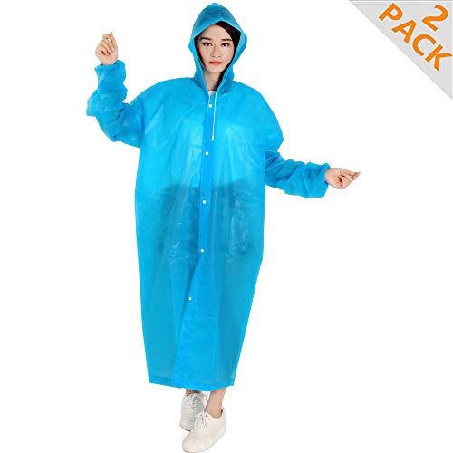 Chubasquero Impermeable Mangas elásticas EVA Poncho de Lluvia Reutilizable Sobretodo Camping para Senderismo Ciclismo Unisex [2 Pack]