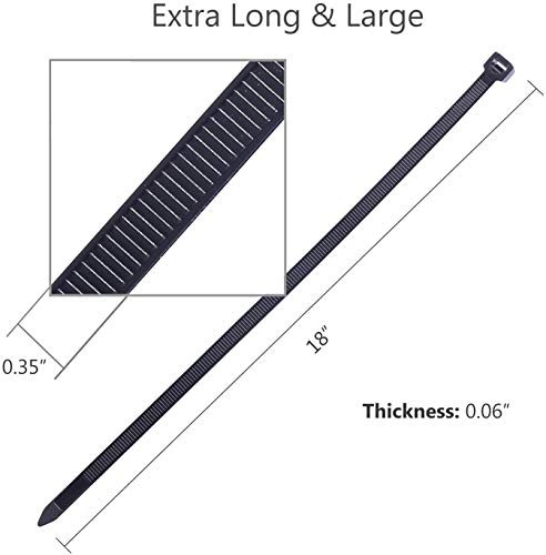Dekun 18 Inch Zip Ties, Heavy Duty Durable Strong Large Nylon Cable Ties, 175 Lb Tensile Strength, (100 Pieces, Uv Resistant Black) #TOP2