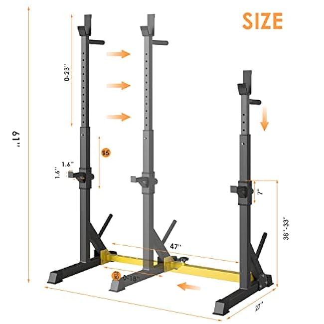 Arlopu Squat Rack Stand, Bench Press Rack, Barbell Rack, Adjustable Dumbbell Rack, Multi-Function Weight Lifting Home Gym, Fitness Exercise Equipment with Storages, Strength Training, for Beginners and Professional Use, 570lbs