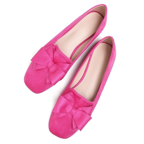 Image of WENJIAZHIZHI Square Toe Bow Ballet Slip-On | Classic Suede Finish,Chic Bow Detail,Effortless Everyday Style,Wedding Party Office,Plus Size Available
