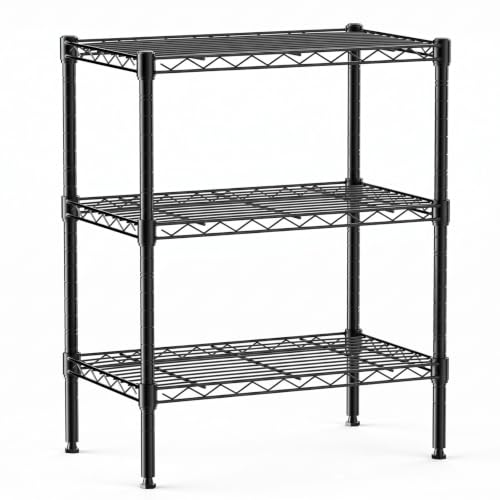 Image of DUMOS 3-Tier Metal Wire Storage Shelves, Adjustable Standing Storage Rack Shelf, Heavy Duty Steel Shelving Unit Organizers for Kitchen Bathroom Pantry Garage, 23.3 inch Wx13.4 Dx30 H, Black