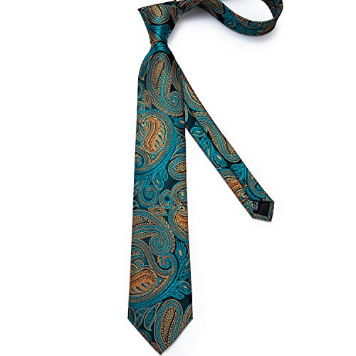 Image of DiBanGu Mens Paisley Tie Sets Silk Jacquard Woven Floral Necktie and Pocket Square Cufflinks Wedding Business Party