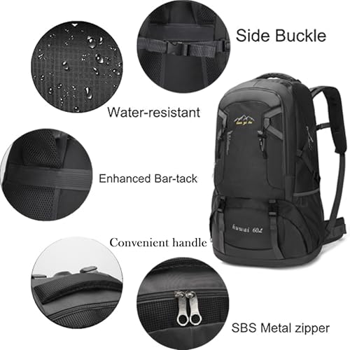 Mxaeyar 60L Hiking Backpack,Waterproof Travel Backpack,Lightweight Camping Rucksack with Machine Washable Design,Unisex Trekking Bag for Outdoor Adventures, Cycling, Daily Use - Image 5