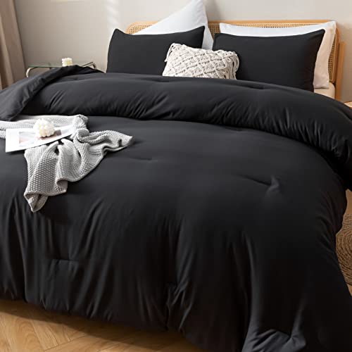 Image of ROSGONIA Oversized King Comforter Black, 3pcs(1 Boho Comforter & 2 Pillowcases) Soft Lightweight Oversized King Size Comforter Sets All Season Bedding