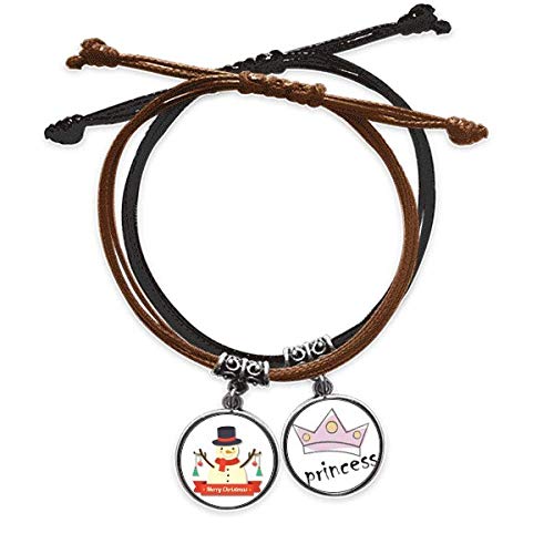 Pulsera de cuero para niña con muñeco de nieve de Navidad y cadena ajustable de princesa