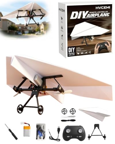 Image of Rc Paper Airplane Motor Kit DIY Model Airplanes Launcher Construction Set with Gyro Stabilizer Dual Propellers Foldable Electric Remote Control Plane Drone Stem Toy Tech Gadgets Gifts (with Plane A)