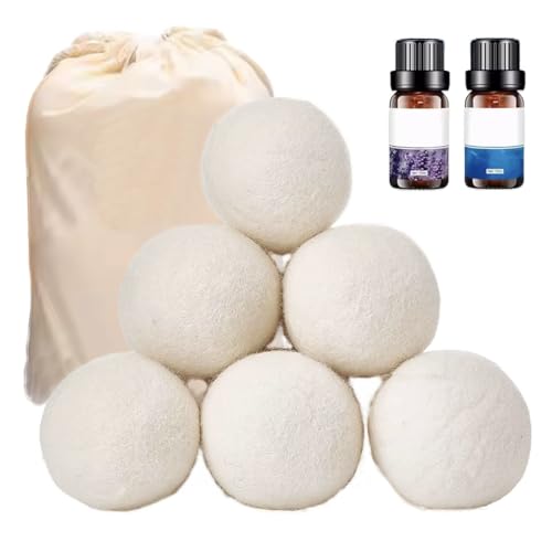 Wool Dryer Balls 6Pcs with Essential Oils ā 100% Natural & Reusable Fabric Softener for Laundry, Chemical-Free Dryer Ball Set with Lavender & Fresh Linen Oil, Reduces Wrinkles & Drying Time