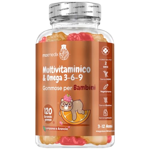 Vitamine Bambini 120 Gommose (2 Mesi) con Omega 3 6 9, 12...