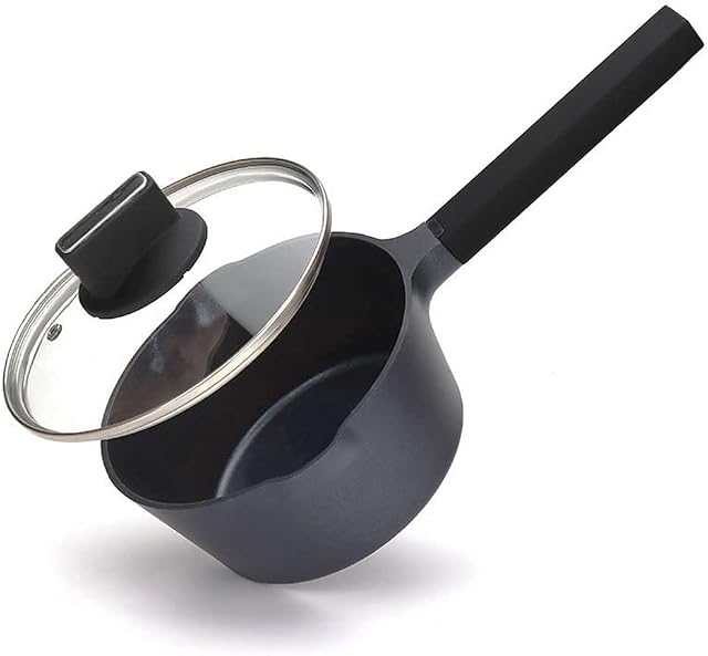 SI FANG Professional Non Stick Milk Pan Saucepan, Cast Aluminum Induction Cooking Sauce Pan with Lid & Pouring Lip, Five-Layer Strengthened Pot Body 18cm Small Pot, for Boiling Milk, Making Baby Food