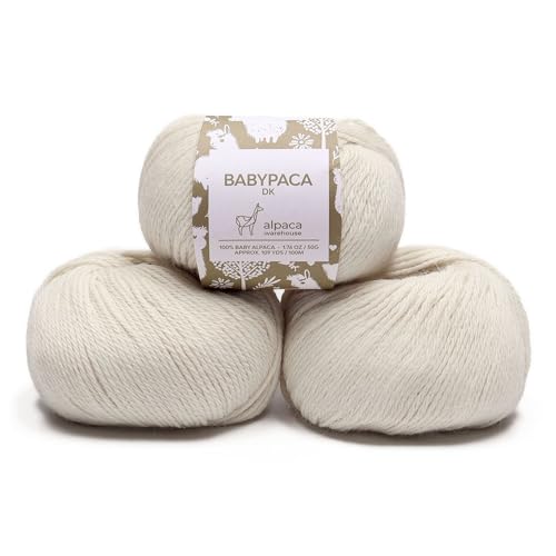 100% Baby Alpaca Yarn Wool Set of 3 Skeins (150 Grams) DK Weight - Made in Peru - Heavenly Soft and Perfect for Knitting and Crocheting (Alabaster White DK)