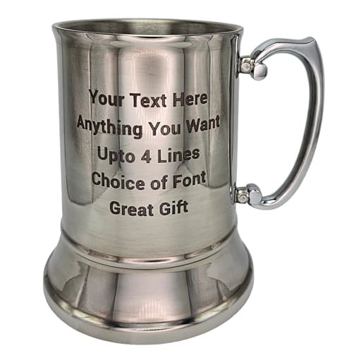 CGM Clips UK Personalised Engraved Stainless Steel Tankard, Personalise with Any Message.
