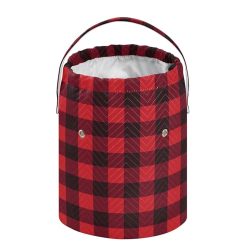 Image of ElliTarr Crochet Bag Yarn Bag with Handle Portable Knitting Project Bag Travel Yarn Storage Organizer Holder Case Buffalo Plaid Red and Black