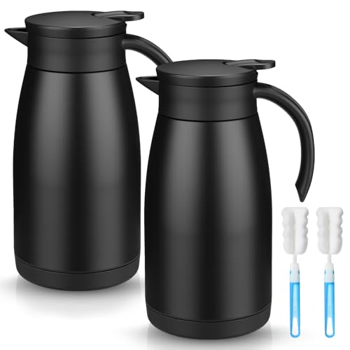 Image of Norme 2 Pcs Thermal Coffee Carafe Insulated Stainless Steel Coffee Carafe for Hot Liquid Vacuum Thermal Pot Creamer Pitcher Dispenser with Brushes Keeping Hot Water Milk(Black,34 oz)