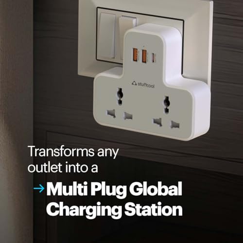 Image of Stuffcool ChargeT 2 AC Universal Socket with Built in 20W GaN Charger, with Surge Protection for Type C Ports, Made in India, with 3 PIN Plug, Works with 6A Plugs, Without Blocking Adjacent Plugs