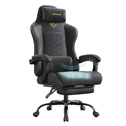 Sedia Gaming, Sedia da Ufficio Scrivania, Ergonomica, Seduta con Molle, Poggiapiedi, Braccioli con Meccanismo Sincronizzato, Nero Inchiostro OBG079B01