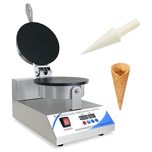 NJTFHU Electric Ice Cream Cone Maker Commercial Waffle Cone Machine Electric 1300watt 110V Nonstick Stainless Steel 6.3" maker Temperature and Time Control for Family, Kitchen, Home, Bakeries Snack Bar use