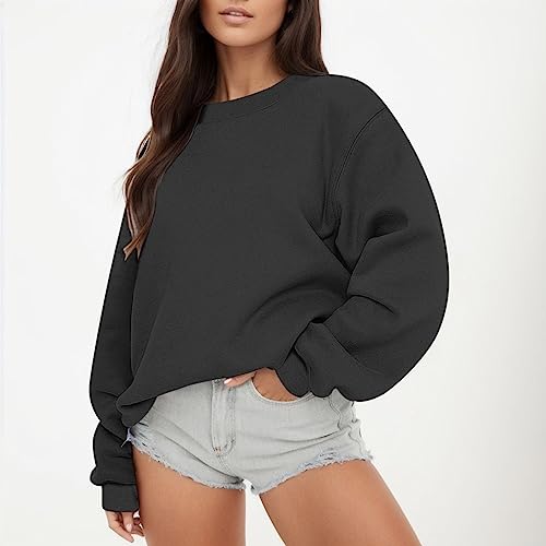 2025 Womens Sweatshirts Crewneck Fleece Oversized Pullover Sweaters Fall Winter Cute Tops Teen Girls (Black-1, XL)3