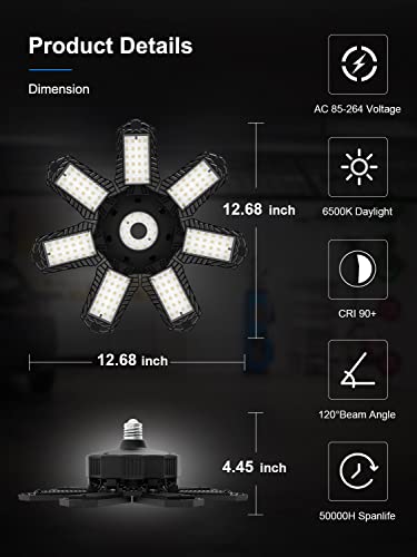 Seobiog 2-Pack Led Garage Light Bulbs, Ultra Bright 250W 25000Lm Garage Lights Ceiling Led, 6500K Daylight Shop Light W/ 7 Panels, Led Lights For Garage, Workshop, Warehouse, Barn #TOP5