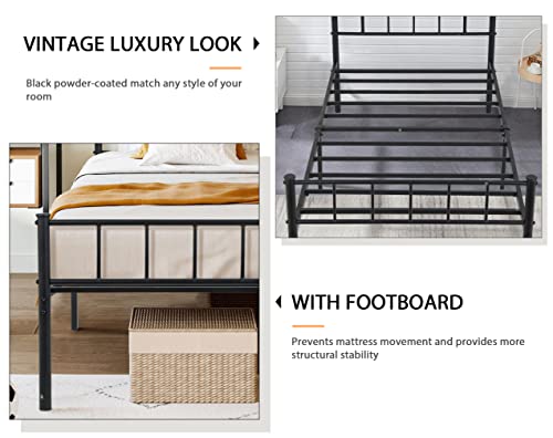 12 Inch Platform Twin Bed Frames With Headboard, Heavy Duty Bed Frame Twin Size Metal Bed Frame With Storage, Mattress Foundation Bed Frames No Box Spring Needed, Under Bed Storage, Noise-Free, Black #TOP3