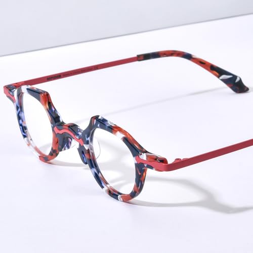 Image of HEPIDEM Acetate Glasses Frame Alloy Temple Men Small Retro Round Eyeglasses Women Optical Spectacles