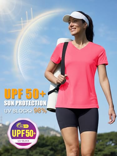 Image of MAGCOMSEN Women's Short Sleeve T-Shirt Quick Dry Athletic Tee Shirt Running Workout Yoga Top Tee Performance Shirts