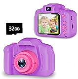 Seckton Upgrade Kids Selfie Camera, Christmas Birthday Gifts for Girls Age 3-9, HD Digital Video Cameras for Toddler, Portable Toy for 3 4 5 6 7 8 Year Old Girl with 32GB SD Card-Purple