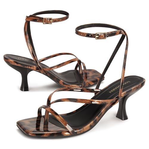 Image of Women's Kitten Heel Strappy Open Square Toe Thong Ankle Strap Heels for Wedding