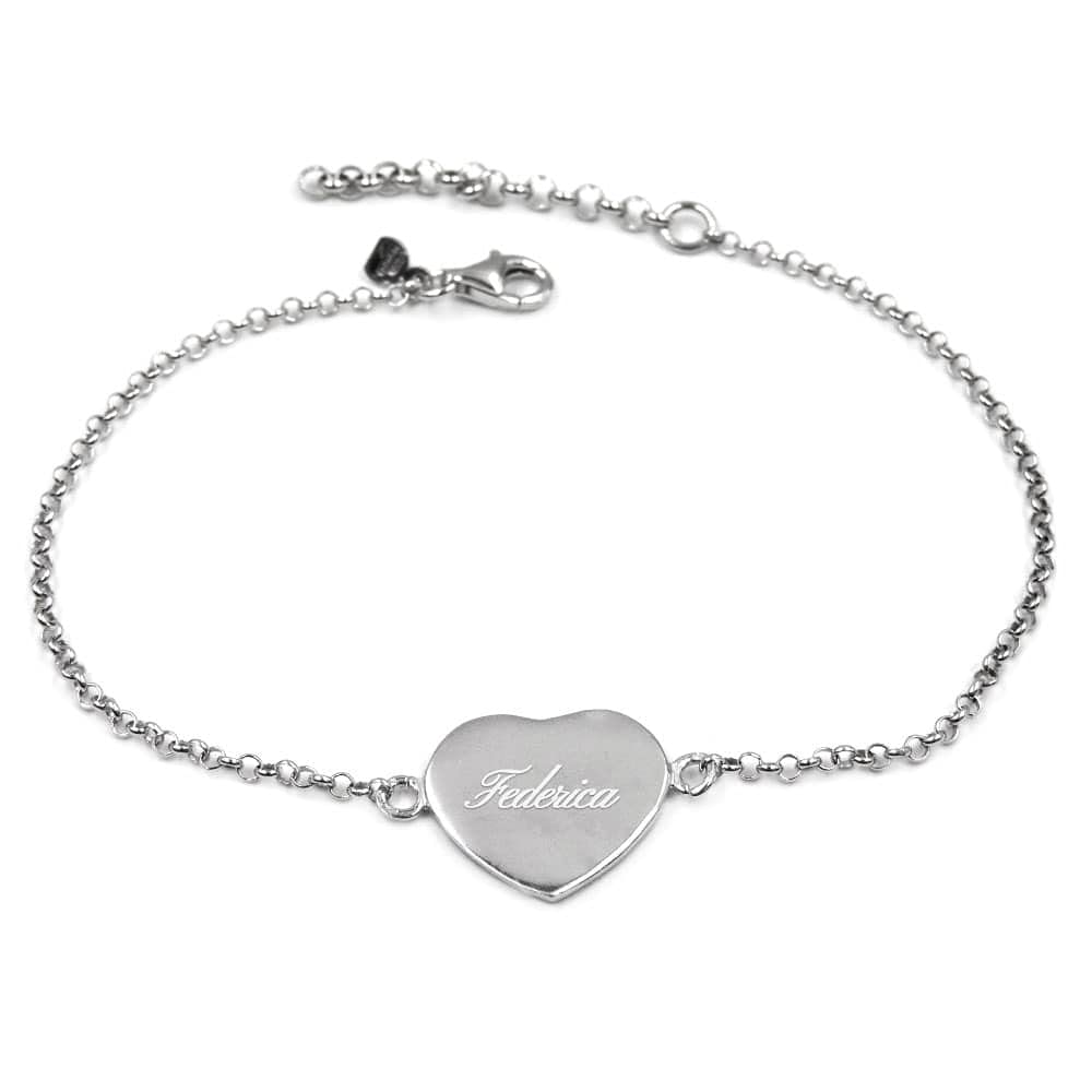 Bracciale con Medaglietta Cuore Personalizzabile in Argento Sterling 925, Incisione Inclusa