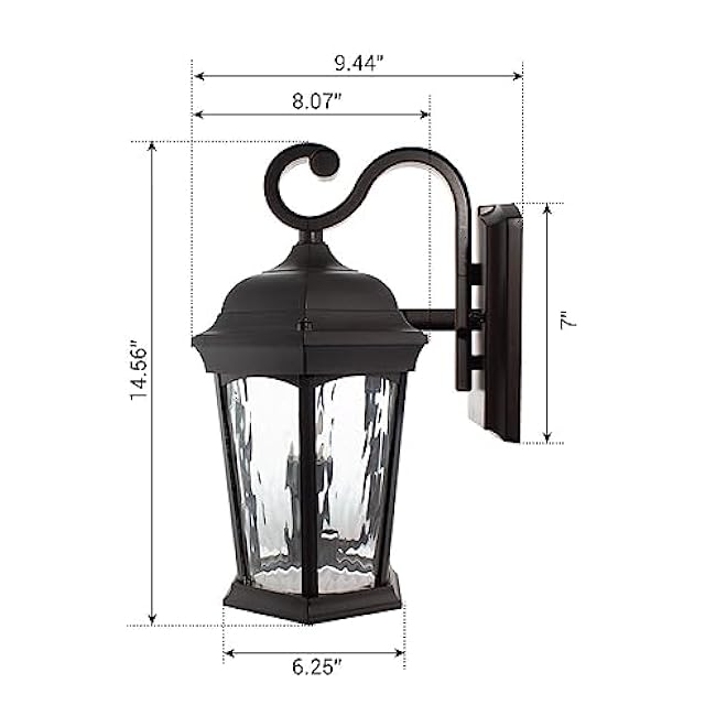 Euri Lighting EFL-130W-MD Flickering Flame Porch Light, Water Glass, with Integrated Security Light (3000K), Motion-Sensor, Dusk-to-Dawn, Oil Rubbed Bronze Housing