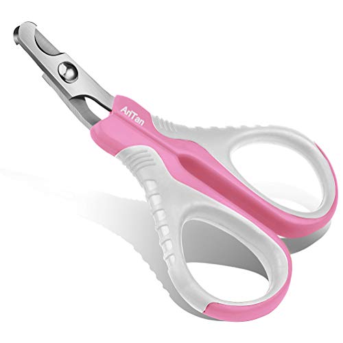Professional Pet Cat Nail Clipper Scissors Trimmer for Cats (Pink), Rabbits and Small Animals, Cat Claw Clippers Scissors, Stainless Steel,25 Degree Curved Design, Paw Grooming