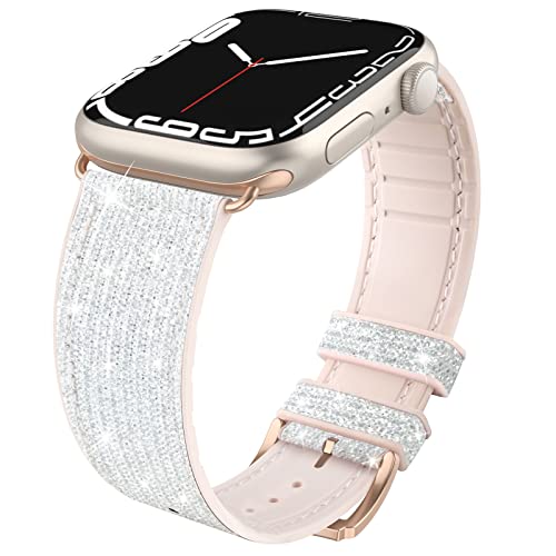 Tuocal Correas brillantes compatibles con Apple Watch de 38 mm, 40 mm, 41 mm, correa deportiva de repuesto de silicona suave con purpurina para mujeres y hombres, pulsera para iWatch Series 8, 7, 6,