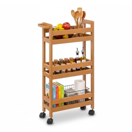 7H SEVEN HOUSE 7HOUSE - Carrito Auxiliar con Ruedas de Polietileno Resistente y Compacto, 3 Estantes para Cocina, Baño o Lavandería, Estilo Nórdico, 40x15x75 cm
