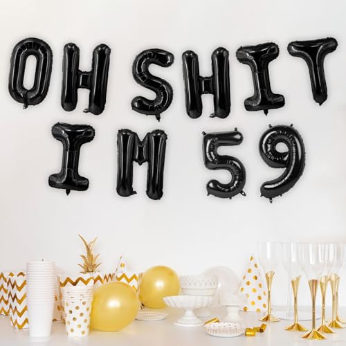 Image of Oh I'm 59! Latex Balloons 16 Inch Black Hallo Fifty Nine Cheers to 59 Years Old Theme Decor for Man Woman Happy 59th Birthday Party Photo Studio Prop Flag Decorations Favors Supplies