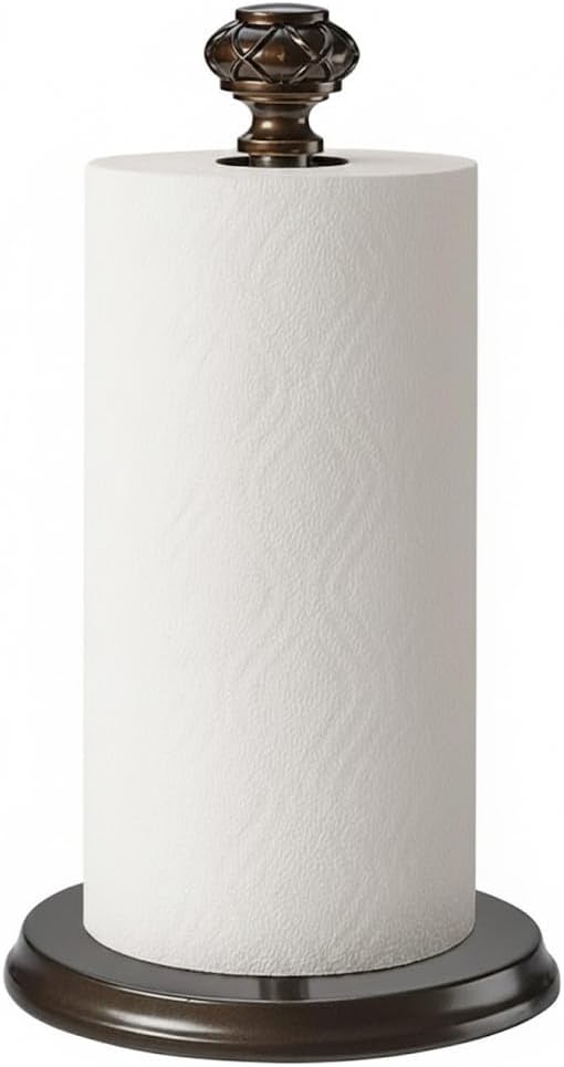 Paper Towel Holder Stand for Countertop, Decorative Freestanding Paper Towel Holder with Non-Slip Weighted Base, Heavy-Duty & Durable, Fits Regular & Jumbo Rolls, Oil Rubbed Bronze