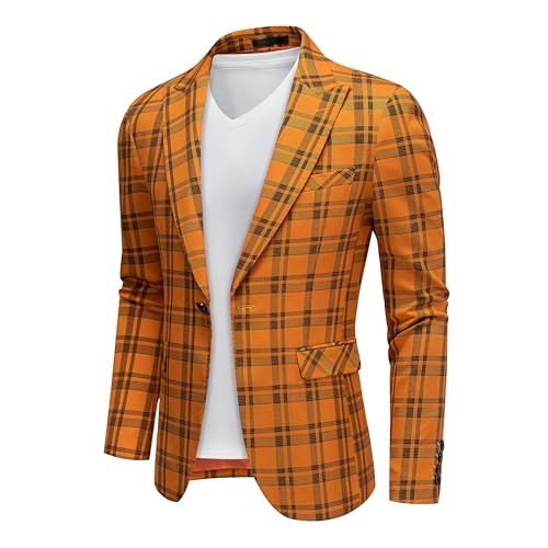 Mens Blazer Plaid Sport Coats One Button Casual Slim Fit Checked Jacket