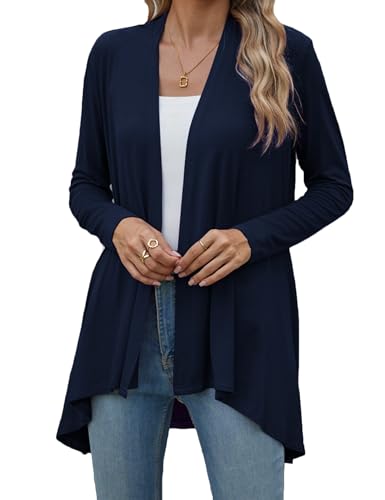 POGTMM Womens Summer Lightweight Cardigans Open Front Draped Kimono Cardigan Tops (Navy Blue, US XXL(20-22))