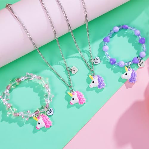 PinkSheep BFF Beaded Necklace Bracelets for Little Girl, Unicorn Princess Friendship Necklace Jewelry Sets for Teen Girls Favors Bags for Party Birthday Gift2